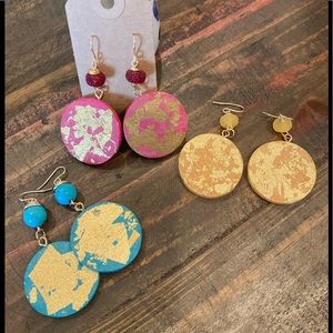 Handmade bundle of three wood earrings.